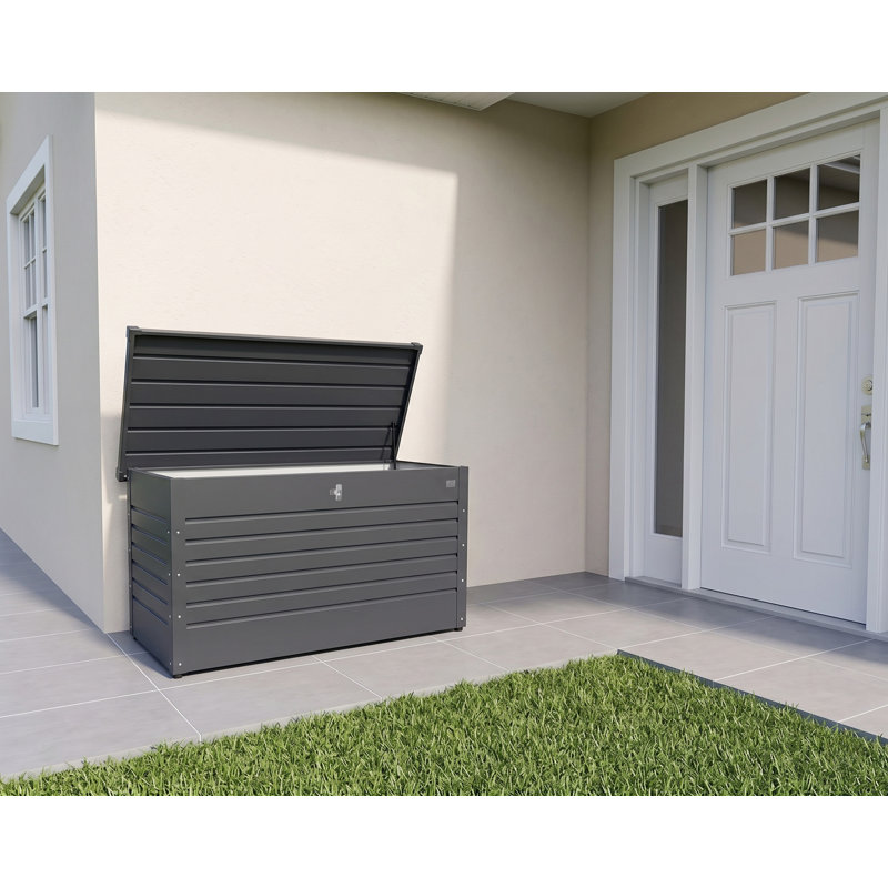 Coffre de terrasse en métal galvanisé avec serrure et vérin hydraulique à fermeture en douceur et résistant à l'eau Biohorts LeisureTime 120 L 52,75 po x l 24,4 po x H 27,9 po