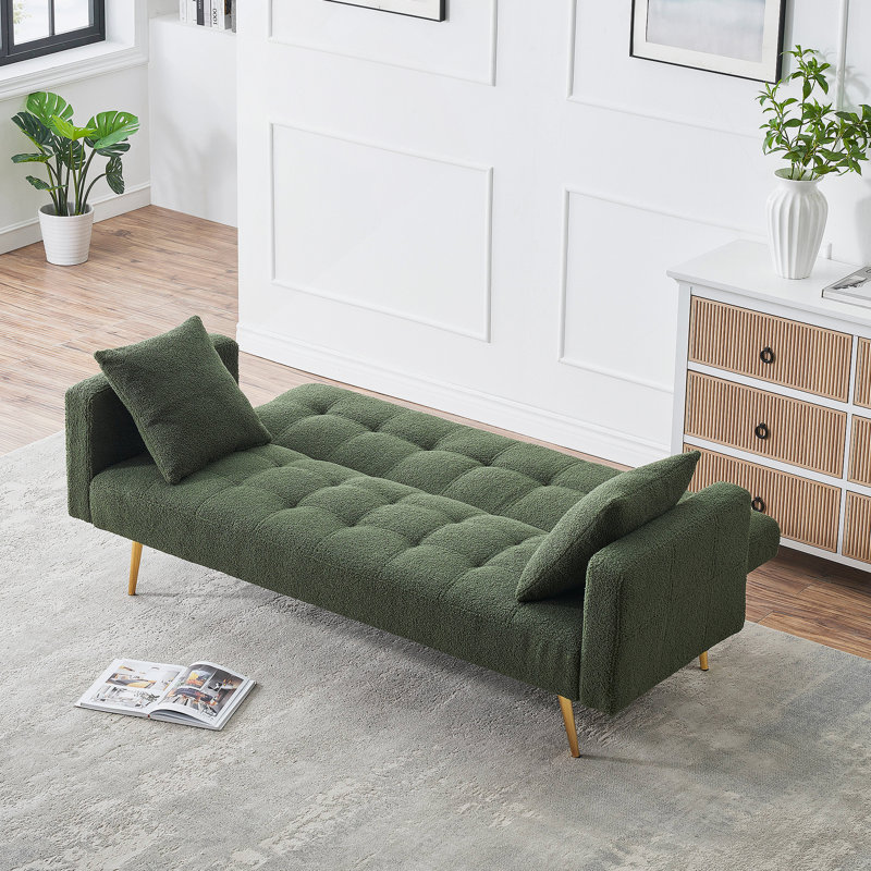 Modern Style 71.65‘’ Upholstered  Sleeper Sofa, Green Teddy