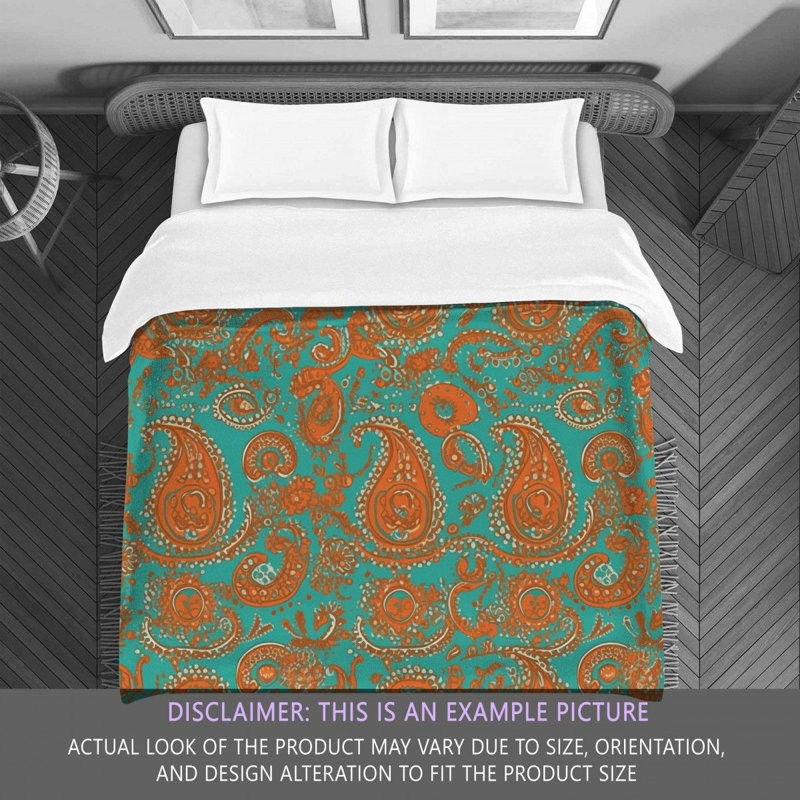 Édredon en microfibre à motif cachemire orange / turquoise, Très grand édredon