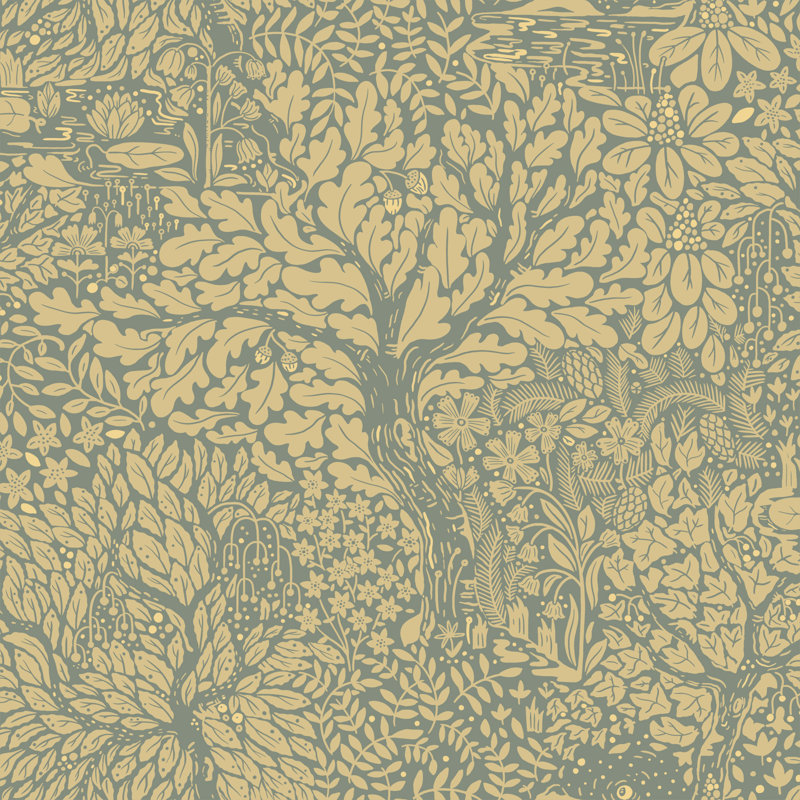 Hjarterum Olle Forest Leaf Motif 10.05m x 53cm Matte Wallpaper Roll, Green