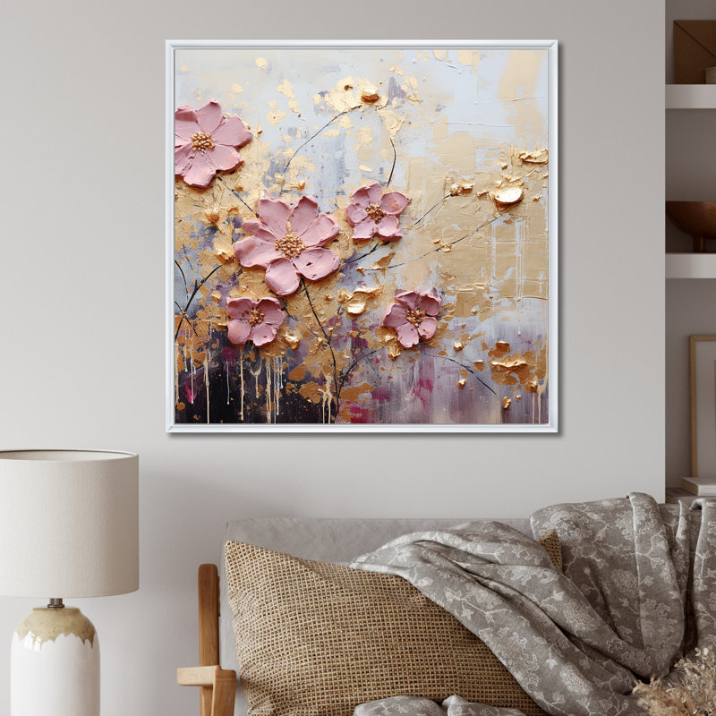 Fleurs de cerisier minimalistes - fleurs d'art cerisier en fleurs, Cadre flottant blanc, H 30 po x l 30 po x P 1 po
