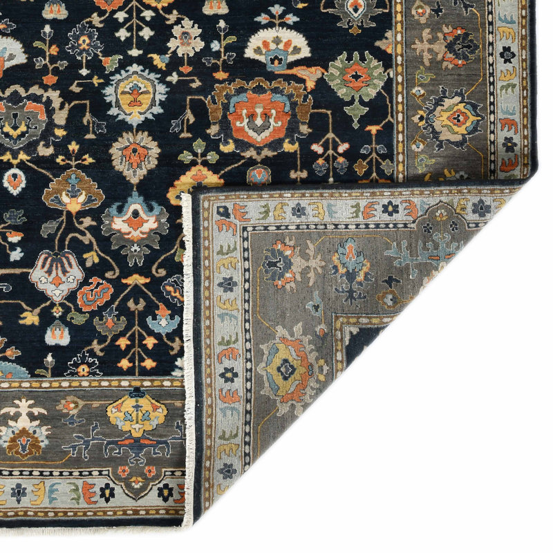 Hand-Knotted Blue and Gray Wool 8' x 10' Area Rug
