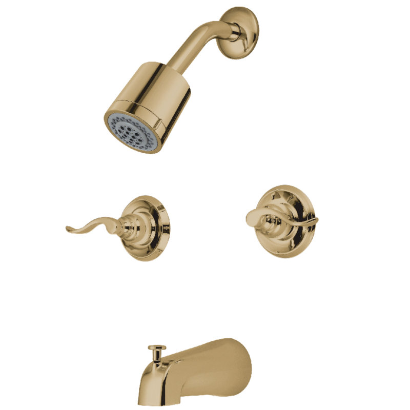 Kingston Brass NuWave French Double-Handle Tub and Shower Faucet, Polished Brass