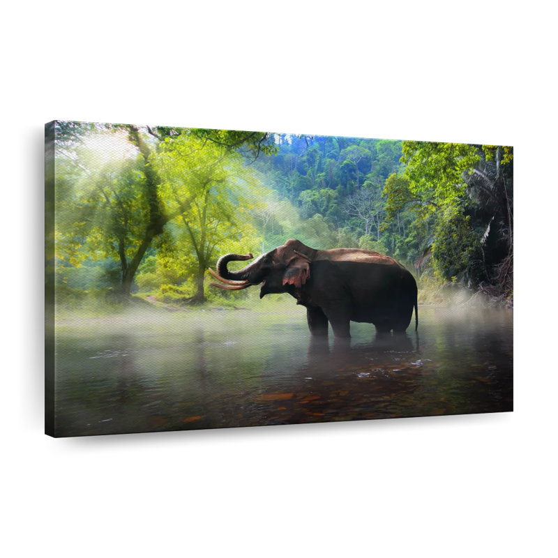 Éléphant sauvage sur toile, H 32 po x l 48 po x P 1,25 po