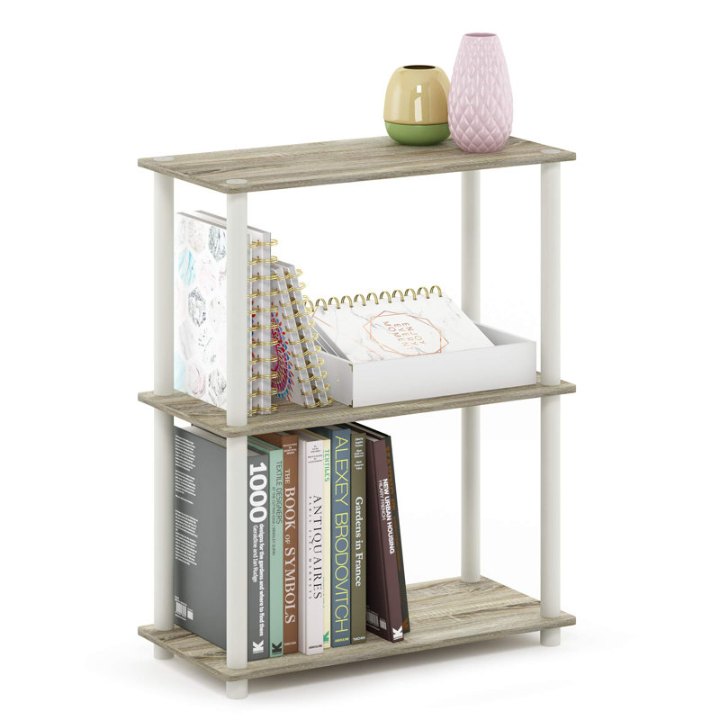 Étagère compacte à 3 niveaux avec support rond, Chêne/Blanc, H 29,5 po x l 23,6 po x P 11,6 po