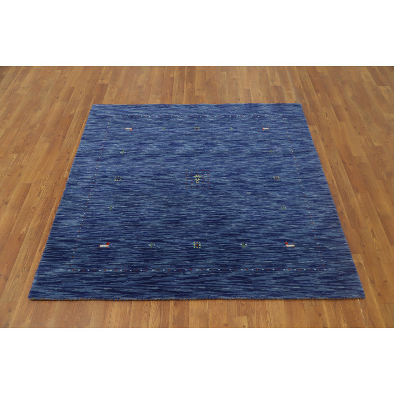 Tapis bleu fait à la main de style Gabbeh 5 x 5