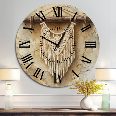 Golden Macrame Spirit - Boho Round Metal Wall Clock