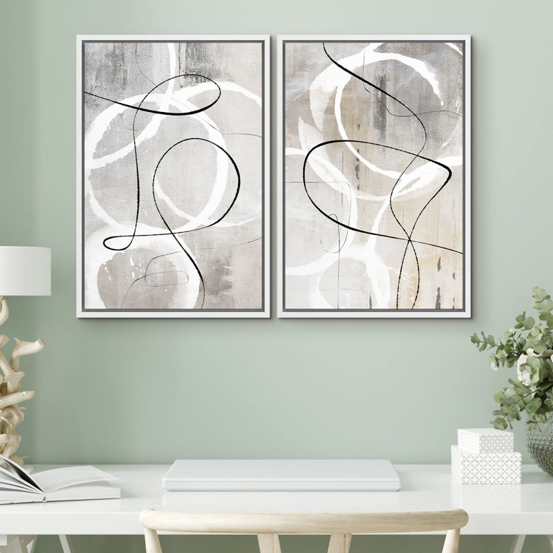Ensemble de 2 peintures encadrées sur toile, H 24 po x l 32 po x P 1,5 po, Blanc
