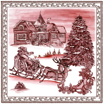 Christmas Wonderland Toile IV 1 Piece Wrapped Canvas Painting