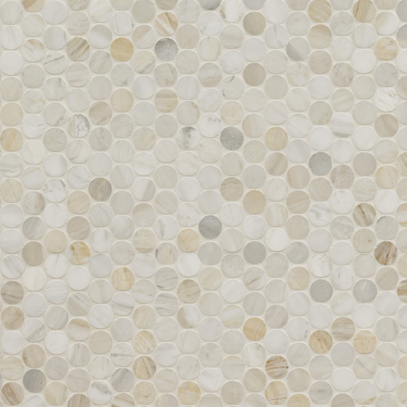Carreau de mosaïque en marbre Selene Oro Penny rond 12 po x 12 po