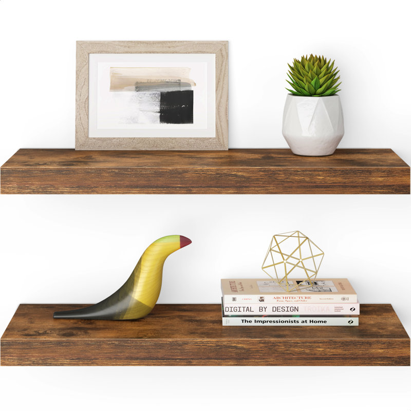 Miami 24" W x 8" D Floating Shelves Set with Invisible Wall Mount Brackets, Brown
