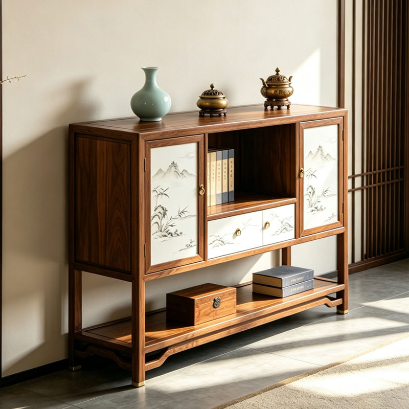 Buffet luxueux rétro de style chinois, H 37,4 po x l 55,1 po x P 14,9 po