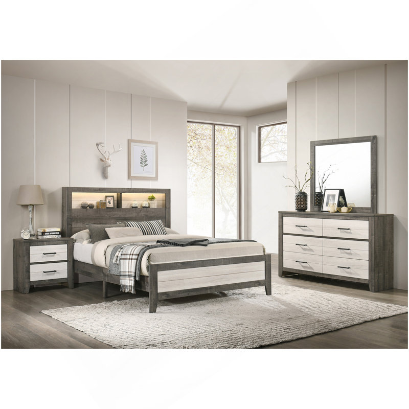Commode 1 pièce commode à deux tons avec rangement à six tiroirs et poignée de tiroir en métal gris beige
