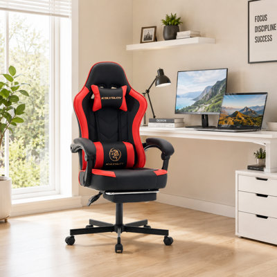 Adjustable Reclining Ergonomic Faux Leather Swiveling PC & Racing Game Chair