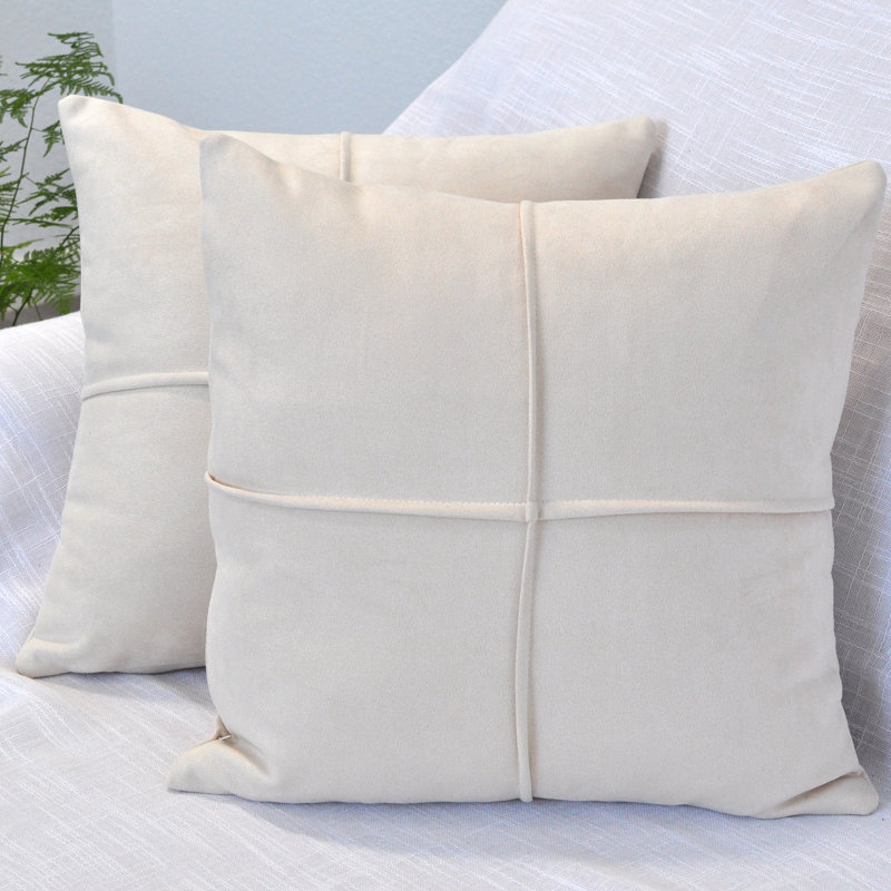 Coussin décoratif en micro suède, coussin en faux suède (paquet de 2), H 16 po x l 16 po, Polyester, Beige