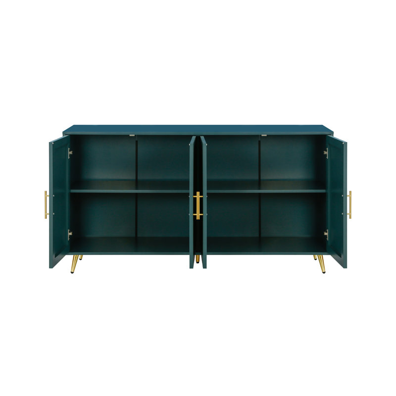Console télé bleu marine avec tablettes réglables et support de rangement