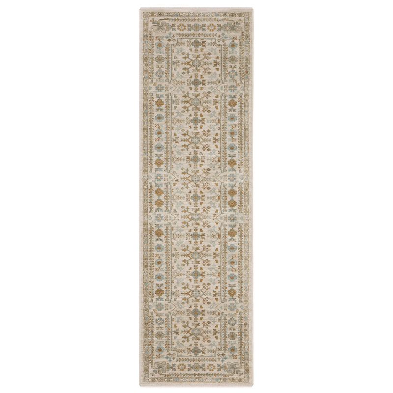Graicyn Global Traditonal Ivory/ Teal Area Rug, Runner 2'3" x 7'9"