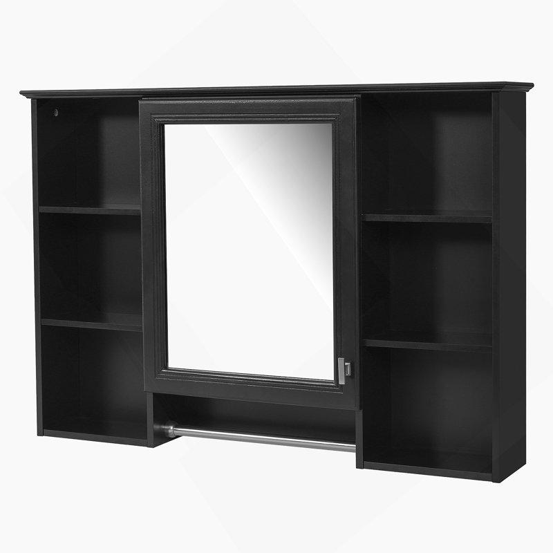 Armoire de salle de bain avec miroir, armoire murale avec tablette réglable et porte à fermeture en douceur, Black