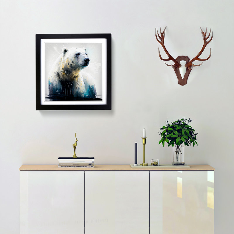 Polar Bear Gestural - Single Picture Frame Print on Wood, Black