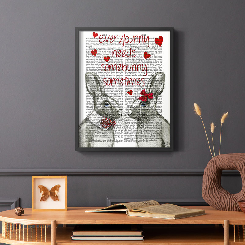 «Everybunny», reproduction encadrée - bois massif, Cadre simple noir, H 20 po x l 16 po