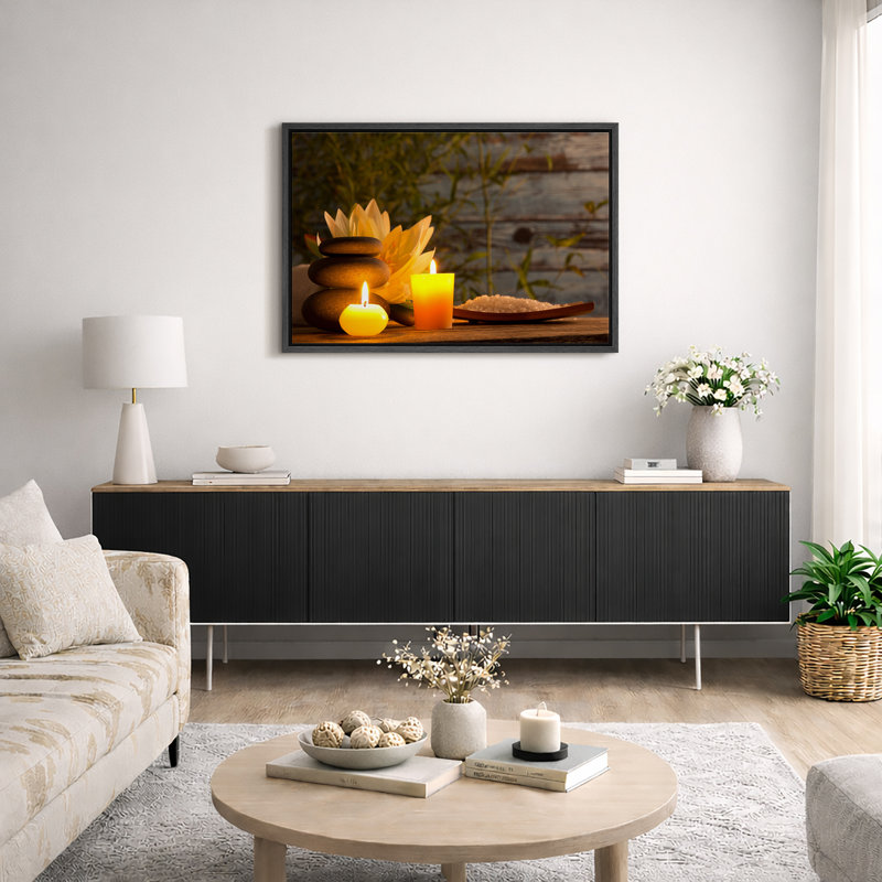 Impression sur toile, pierres Zen Zen, H 16 po x l 24 po, Cadre flottant noir