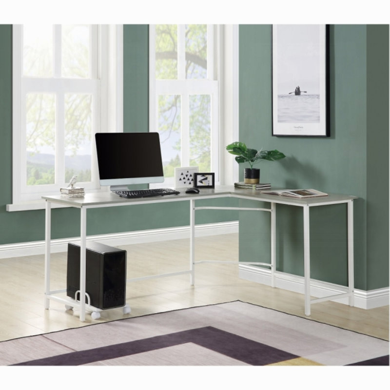 Bureau d'ordinateur Ylaris, H 29,82 po x l 65,81 po x P 46,83 po, Gris / Blanc