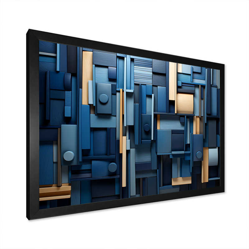 «Blue Behemoths Modern Skycrapers II», reproduction sur toile, Cadre simple noir, H 12 po x l 20 po x P 1 po