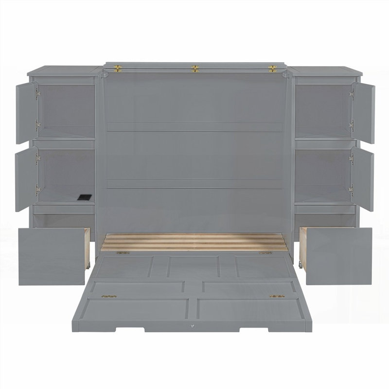 Lit escamotable simple avec rangement supplémentaire - aucun sommier nécessaire, gris