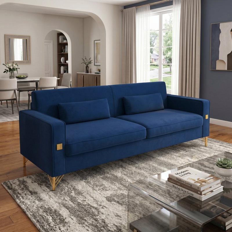Canapé 85,63 po 85,63 po, Velours bleu rétro