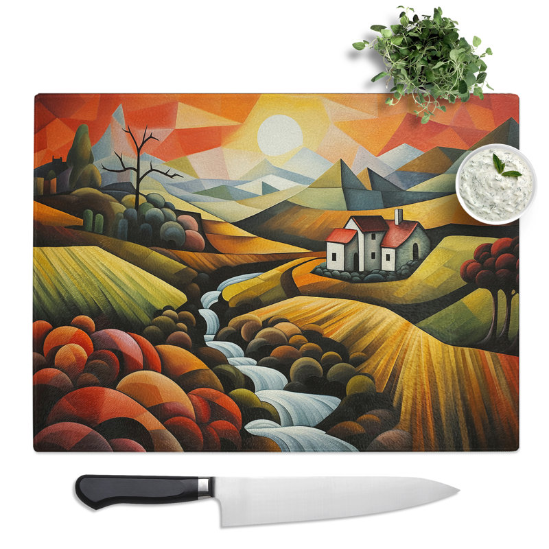 Landscape Cubism  Glass Chopping Board