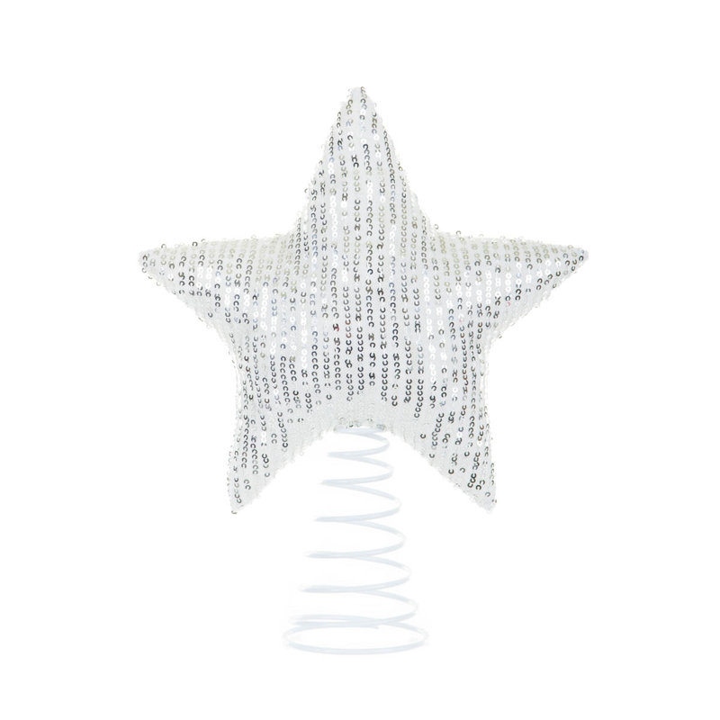 Décoration pour sommet de sapin étoile en tissu argenté Sequin