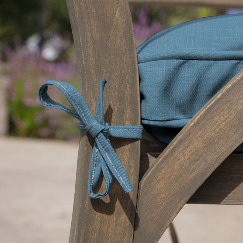 French Blue Tufted Outdoor Rocking Chair Cushion with Polyester Fill