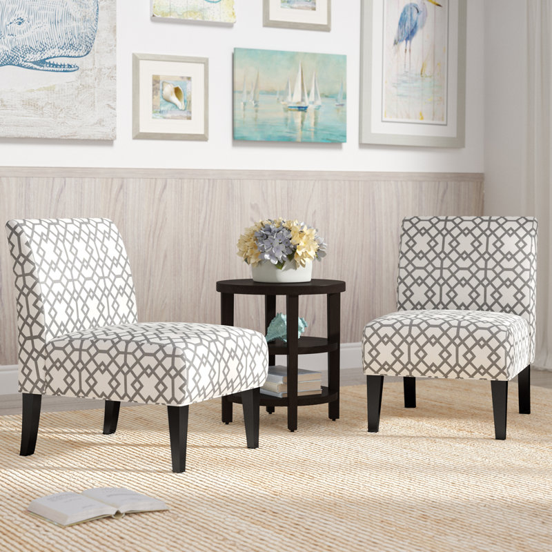 Yokota Upholstered Slipper Chair, Gray/White Polyester