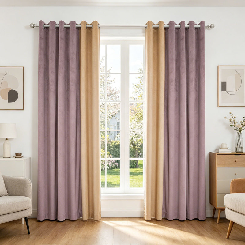 2 Panels Blocked Curtains For Living Room, Excluding Curtain Heads, 52" W x 95" L