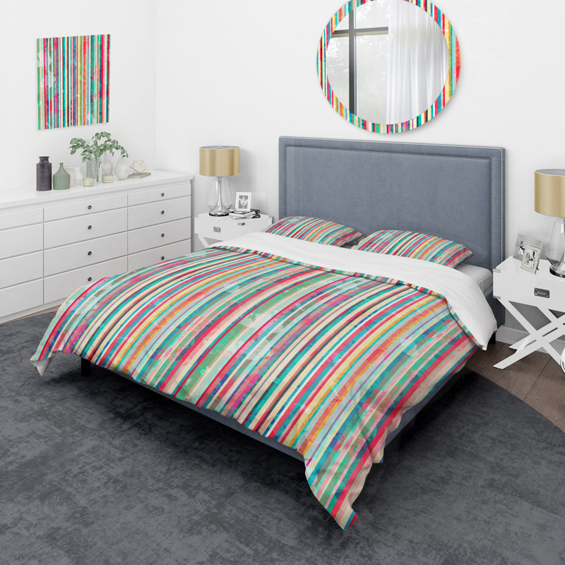 Ensemble de housse de couette en microfibre orange / bleu / rouge 2 pièces, Housse de couette simple + 1 taie décorative stan
