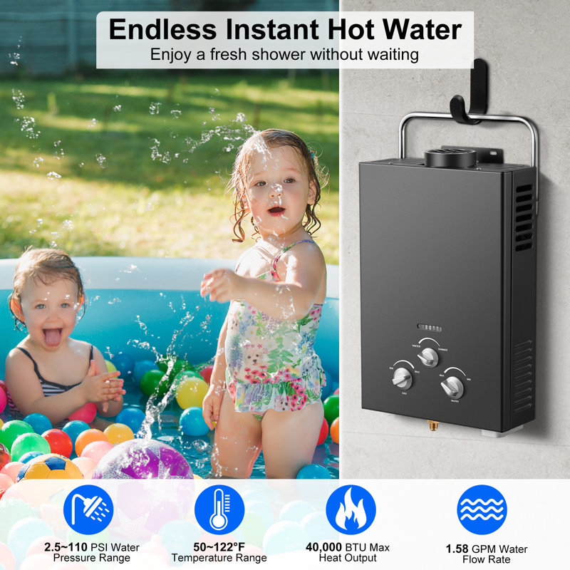 Outdoor Propane Tankless Water Heater - 6L 1.58 Gpm Portable Gas Water Heater With Handle & Overheating Protection, Instant Hot Water For Rv Cabin Camping Boat Barn