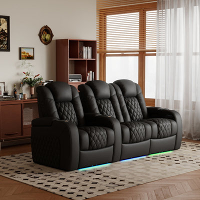 Blosser Leather Home Theater Seating with Cup Holder