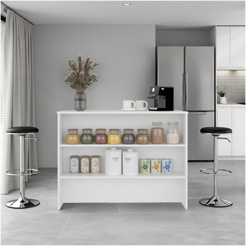 Îlot de cuisine Gravette, 3 tablettes, blanc
