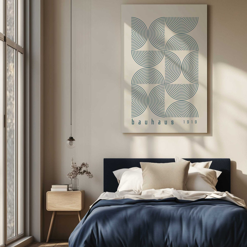 Affiche de composition Bauhaus, Beige / bleu orage, H 30 po x l 20 po, Toile tendue