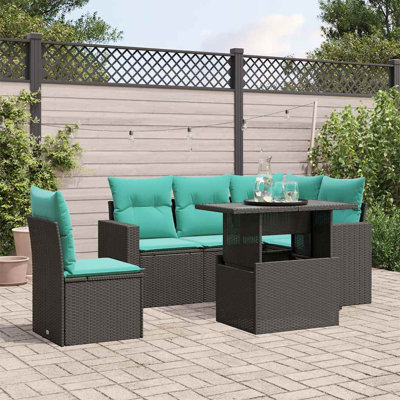 Ensemble de canapé de patio 6 pièces avec coussins en rotin de polyester