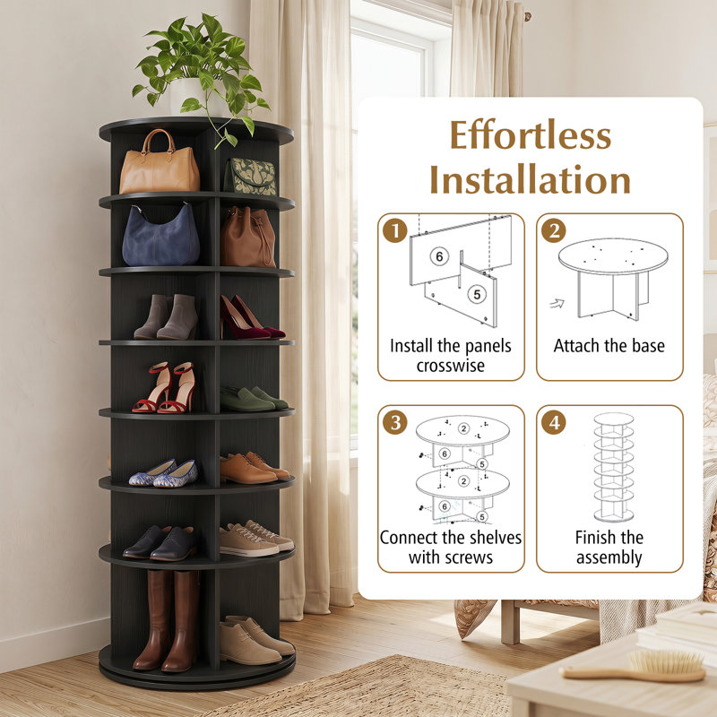 Étagère à chaussures rotative à 7 niveaux avec 4 cubes par tablette pour chapeaux, sacs et livres - noir, Noir