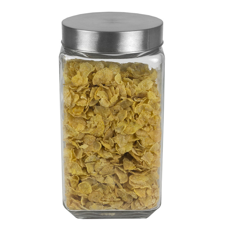 Clear Glass Square Canister Set with Stainless Steel Lids, 4-Piece