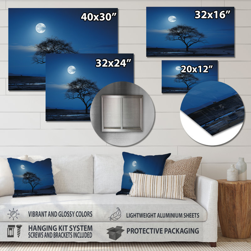 «Blue Moonlight Tree Desert» - art mural arbre en métal, H 30 po x l 40 po x P 1,5 po