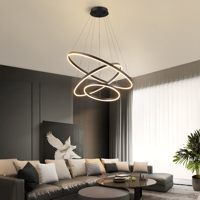 Lustre géométrique moderne à intensité variable de 31,5 po Gullo Hemlon, Noir mat