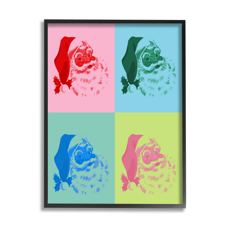 Père Noël de style pop - 285, Giclée encadrée noir minuit, H 14 po x l 11 po x P 1,5 po