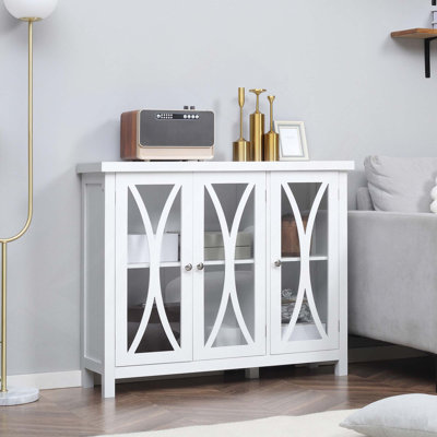 Kitchen Credenza Sideboard Buffet Cabinet With 3 Arc Pattern Tempered Glass Doors And Adjustable Storage Shelf For Versatile Dining Room Organization