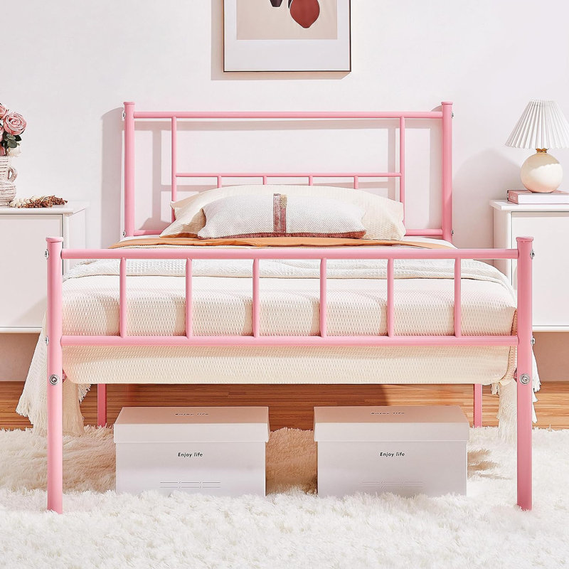 Delaenie Metal Platform Bed, Twin, Pink