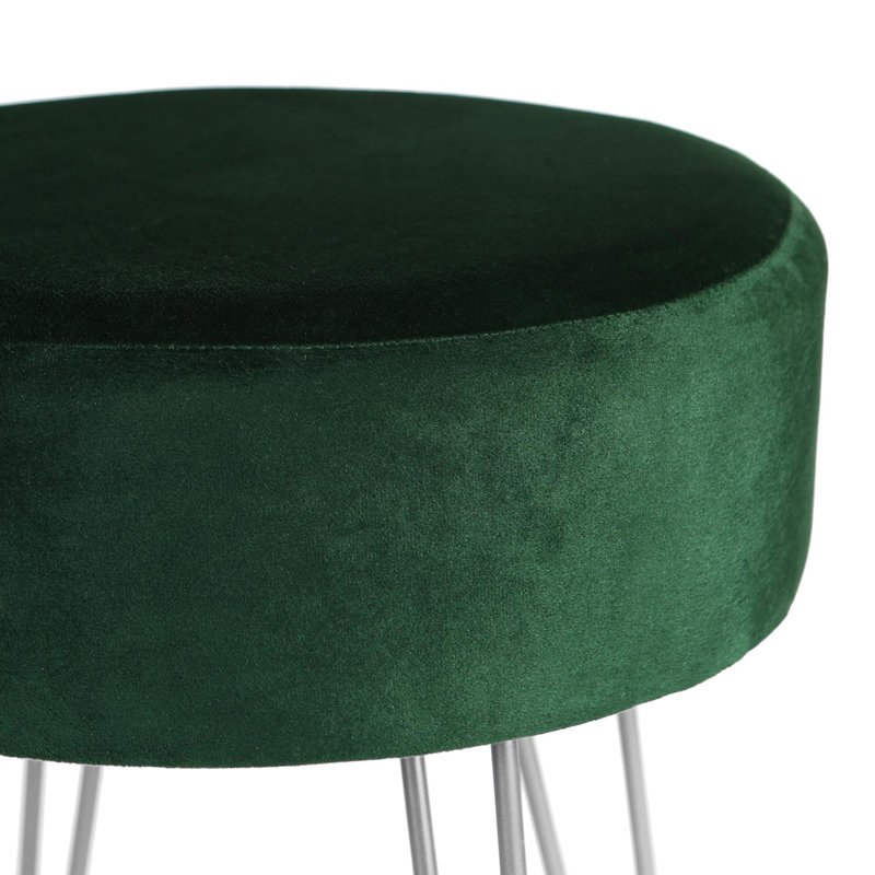 Harbour Housewares Round Velvet Footstool, Silver, Green