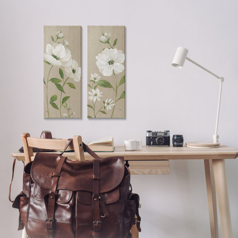  «Cottage Blossoms on Beige», ensemble de 2 toiles murales par Nan, H 24 po x l 10 po