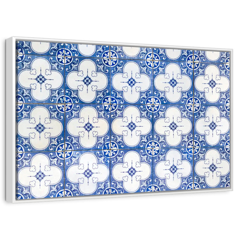 Carreaux portugais, Cadre flottant blanc, 37 po x 25 po